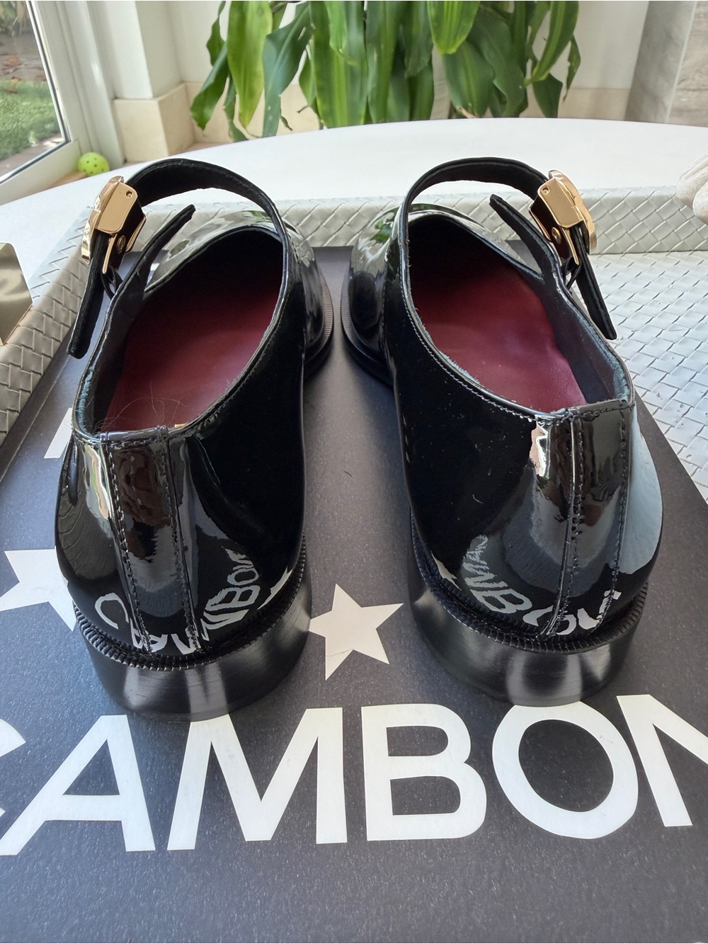 CHANEL 26B BLACK PATENT LEATHER MARYJANES GOLD CC LOGO ADJUSTABLE LOCK FLATS 38C - Picture 13 of 17